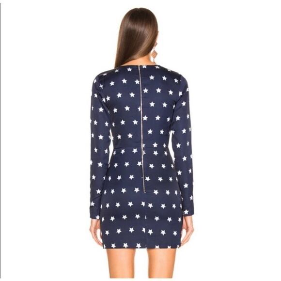 SELF-PORTRAIT Navy Blue Zip Front Ruffle Star Print Long Sleeve Mini Dress sz 0 - Picture 2 of 7